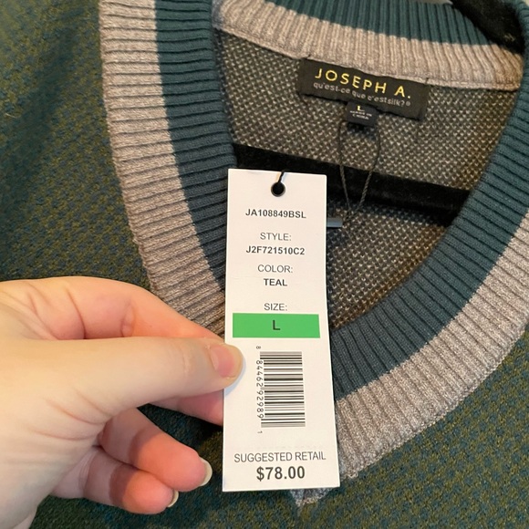 NWT Joseph A. Sz Large Women’s Green V-neck Oversized Sweater Argyle Block $78! - Picture 7 of 12